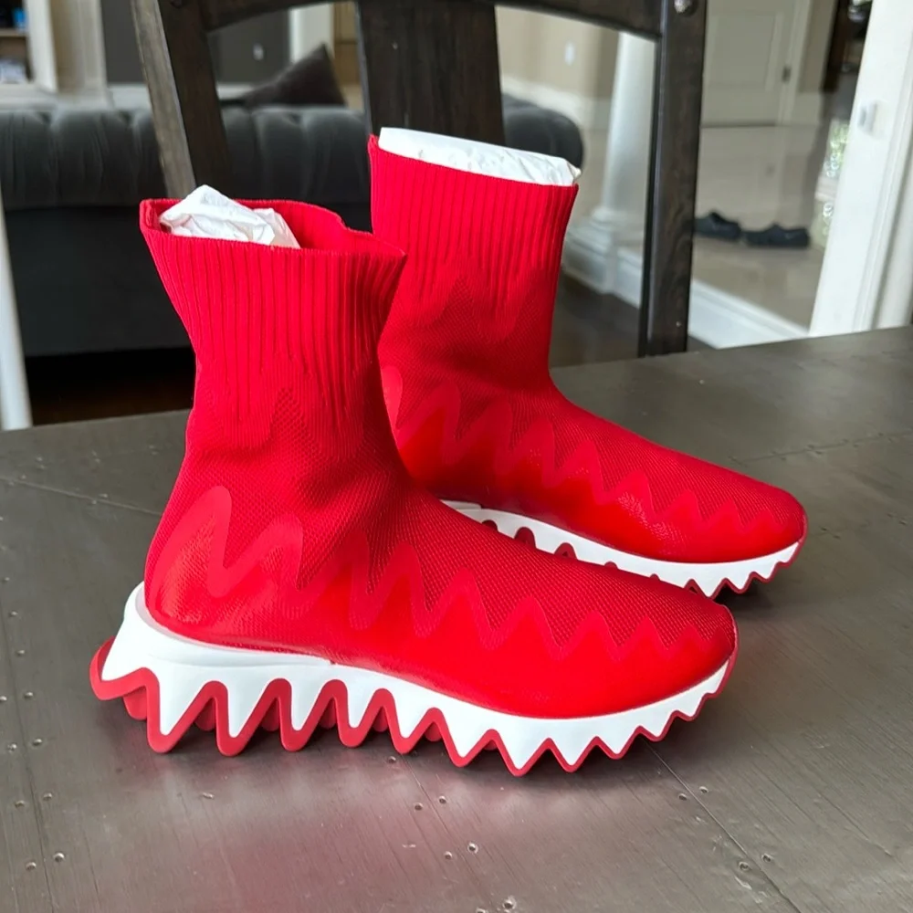Christian Louboutin sharky sock flat sneaker shark sole red loubi sz 36.5